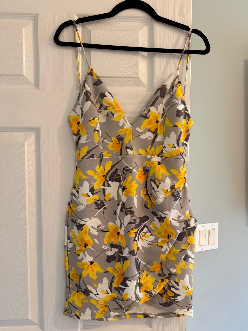 Blue Blush Yellow and Gray Floral Spaghetti Strap Mini Dress